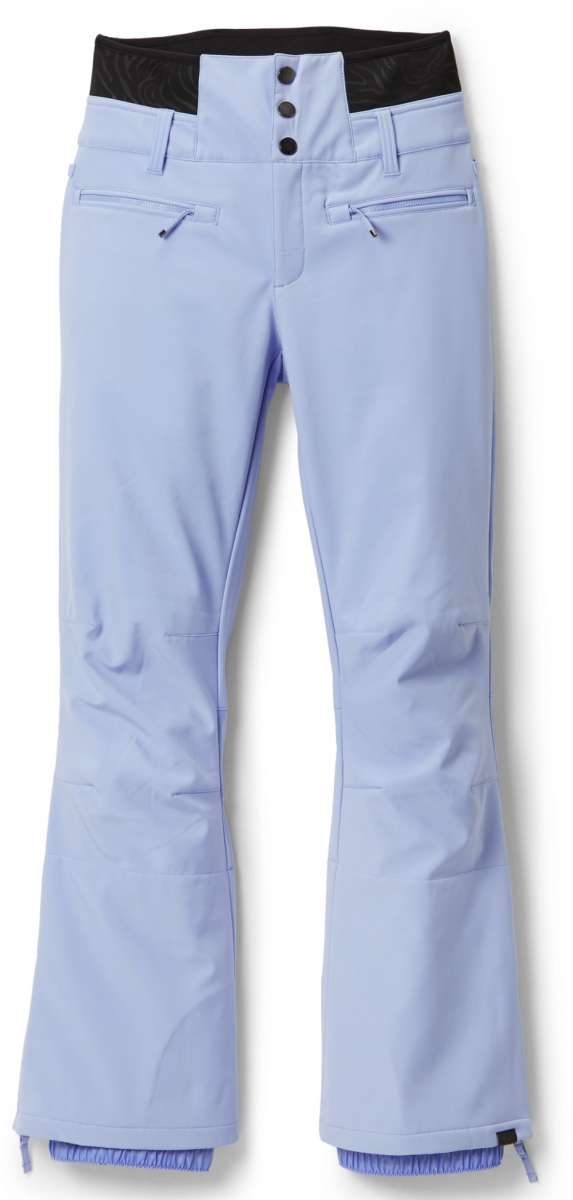 Roxy Women's Rising High Pant 2024 - Light blue snow pants with a subtle floral pattern on the waistband and two zippered pockets at the back.
