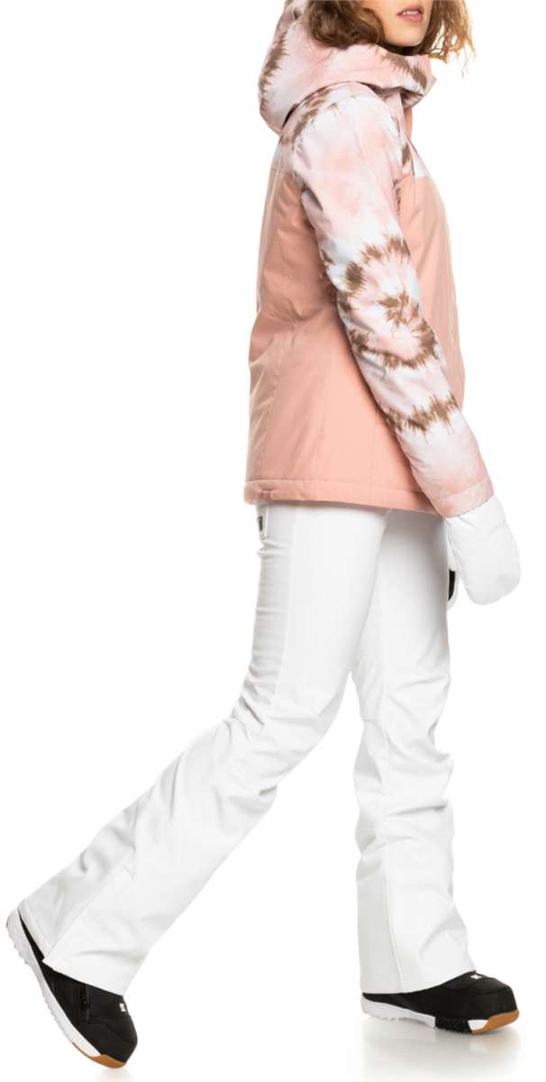 Roxy Women's Rising High Pant 2024 - A pair of white snow pants with a subtle black stripe down the side.