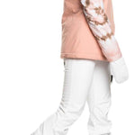 Roxy Women's Rising High Pant 2024 - A pair of white snow pants with a subtle black stripe down the side.