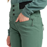 Roxy Women's Rising High Pant 2024 - A pair of women's high-waisted snow pants with a black and white geometric pattern on the side pockets.