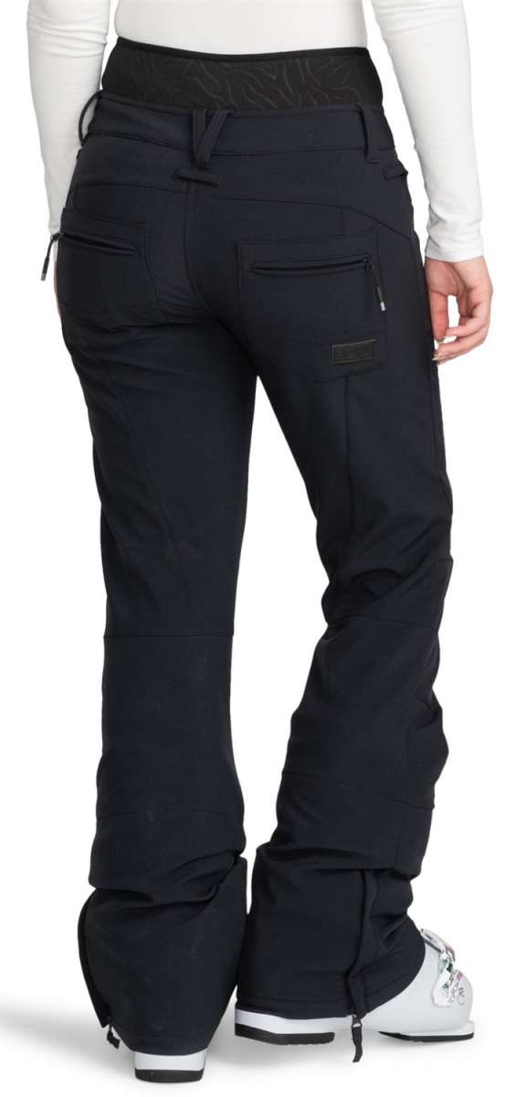Roxy Women's Rising High Pant 2024 - Black snow pants with zippered pockets and adjustable belt loops.
