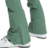 Roxy Women's Rising High Pant 2024 - Sage green snow pants with a zippered pocket on the side of one leg.