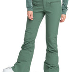 Roxy Women's Rising High Pant 2024 - A pair of women's snow pants with a black waistband and two zippered front pockets.