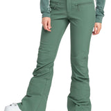 Roxy Women's Rising High Pant 2024 - A pair of women's snow pants with a black waistband and two zippered front pockets.
