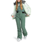 Roxy Women's Rising High Pant 2024 - Sage green snow pants with a subtle pattern of thin white lines on the upper thigh area.