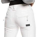 Roxy Women's Rising High Pant 2024 - White pants with a subtle floral pattern on the left leg.