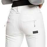 Roxy Women's Rising High Pant 2024 - White pants with a subtle floral pattern on the left leg.