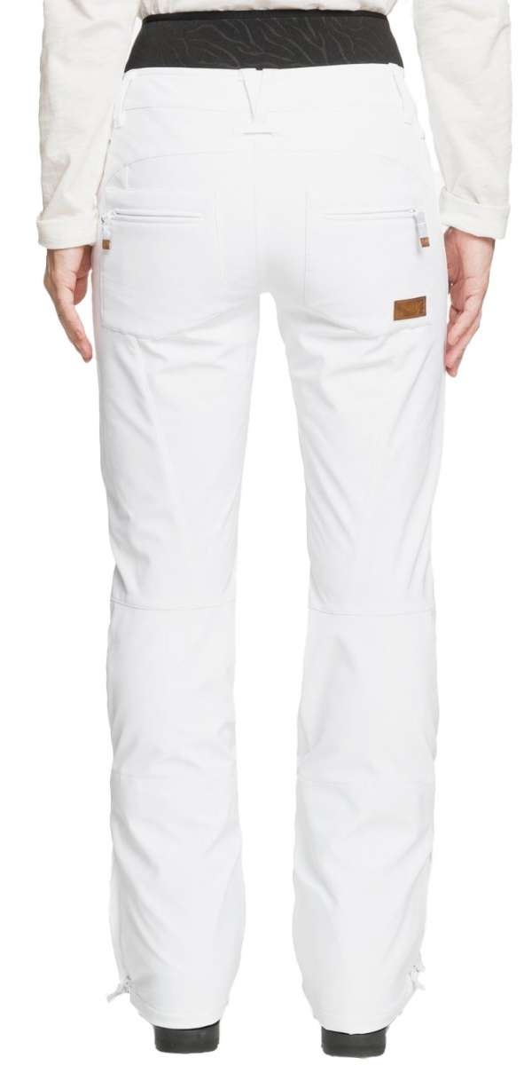 Roxy Women's Rising High Pants 2022 - White snow pants with a brown logo on the left rear pocket.