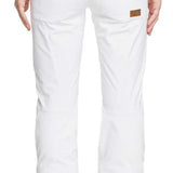 Roxy Women's Rising High Pants 2022 - White snow pants with a brown logo on the left rear pocket.