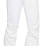 Roxy Women's Rising High Pants 2022 - White snow pants with black zebra print on the back pocket and silver buttons.