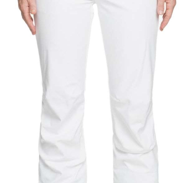 Roxy Women's Rising High Pants 2022 - White pants with black waistband and three buttons on front.