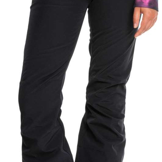 Roxy Women's Rising High Pants 2022 - Black snow pants with zippered pockets and a black belt loop on the waistband.
