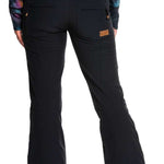 Roxy Women's Rising High Pants 2022 - Black snow pants with zippered pockets and a brown logo patch on the back pocket.