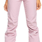 Roxy Women's Rising High Pants 2022 - Light pink snow pants with zippered pockets and a black waistband.
