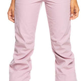 Roxy Women's Rising High Pants 2022 - Light pink snow pants with zippered pockets and a black waistband.
