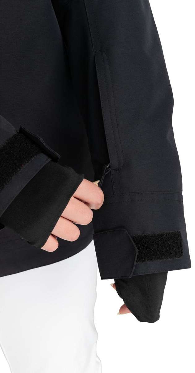 Roxy Women's Shelter Insulated Jacket 2024 - A black jacket with a zippered chest pocket and two side pockets, worn by a model against a white background.