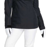 Roxy Women's Shelter Insulated Jacket - A black jacket with a fur-lined hood and white lettering on the front.