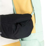 Roxy Women's Shelter Insulated Jacket 2024 - A mint green jacket with a yellow stripe on the side and black accents, featuring a zippered pocket on the front.