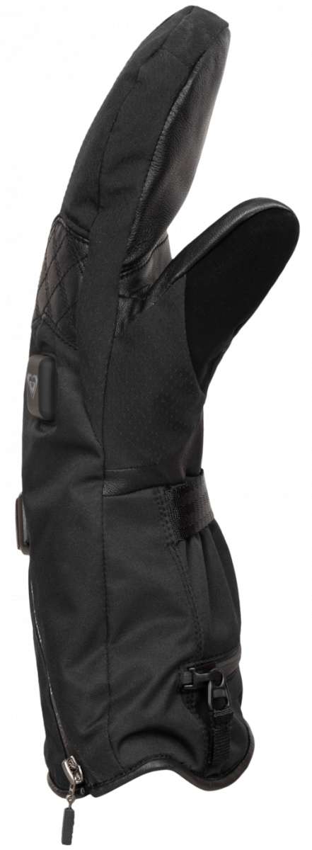 Roxy Women's Sierra Warmlink Mitt - Mitts are black with a quilted pattern on the back of the hand and fingers, featuring a strap closure at the wrist.