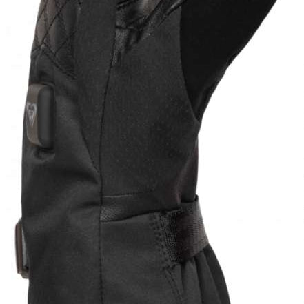 Roxy Women's Sierra Warmlink Mitt - Mitts are black with a quilted pattern on the back of the hand and fingers, featuring a strap closure at the wrist.