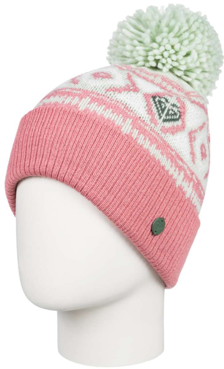 Roxy Women's Silver Speke Beanie 2024 - A white beanie with a silver speckled pattern and a large pom-pom on top.