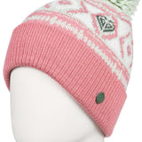 Roxy Women's Silver Speke Beanie 2024 - A white beanie with a silver speckled pattern and a large pom-pom on top.