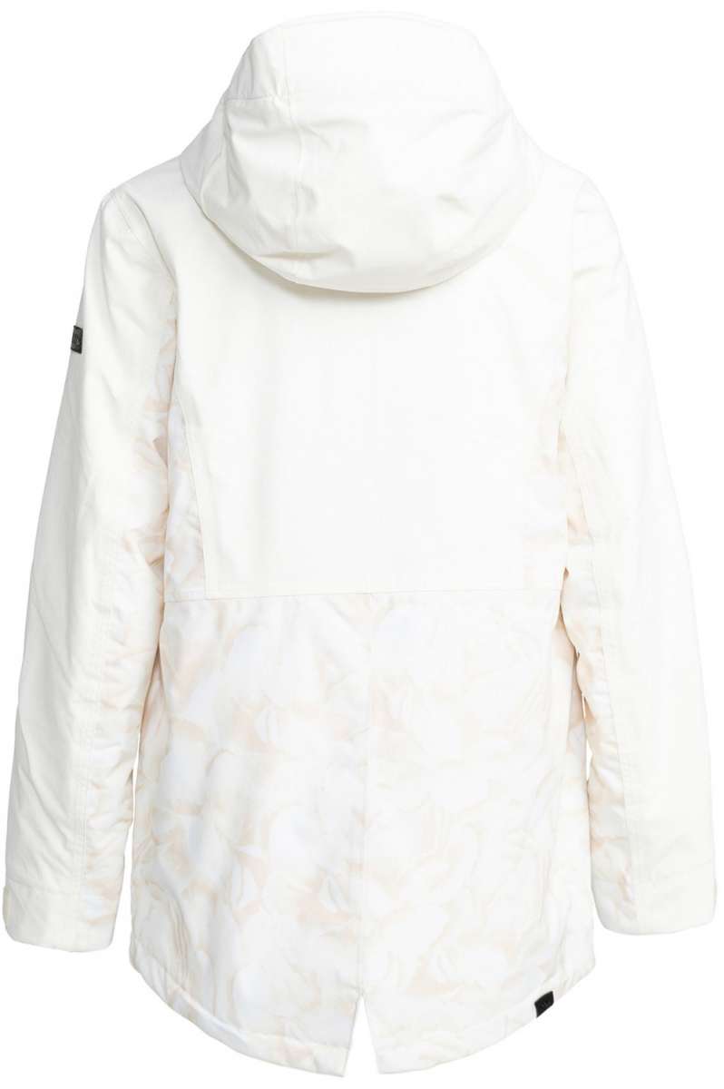 Roxy Women's Stated Insulated Jacket 2024 - A white jacket with a subtle floral pattern and black zipper.
