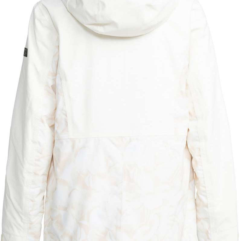 Roxy Women's Stated Insulated Jacket 2024 - A white jacket with a subtle floral pattern and black zipper.