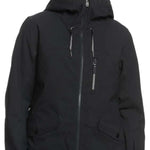 Roxy Women's Stated Insulated Jacket - A black insulated jacket with a high collar and zippered pockets, featuring a drawstring at the waist.