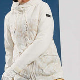 Roxy Women's Stated Insulated Jacket 2024 - A white jacket with a subtle floral pattern and black zipper.