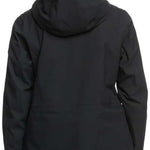 Roxy Women's Stated Insulated Jacket 2024 - A black insulated jacket with a hood, worn by a model from behind.