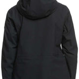 Roxy Women's Stated Insulated Jacket 2024 - A black insulated jacket with a hood, worn by a model from behind.