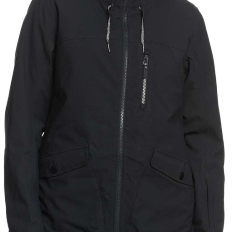 Roxy Women's Stated Insulated Jacket - A black insulated jacket with a high collar and zippered pockets on both sides.