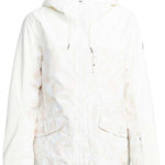 Roxy Women's Stated Insulated Jacket 2024 - A cream-colored jacket with a hood, featuring two zippered pockets on the front and a central zipper closure.