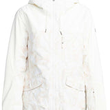 Roxy Women's Stated Insulated Jacket 2024 - A cream-colored jacket with a hood, featuring two zippered pockets on the front and a central zipper closure.