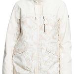 Roxy Women's Stated Insulated Jacket - A cream-colored jacket with a subtle floral pattern and silver zippers.