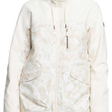 Roxy Women's Stated Insulated Jacket - A cream-colored jacket with a subtle floral pattern and silver zippers.