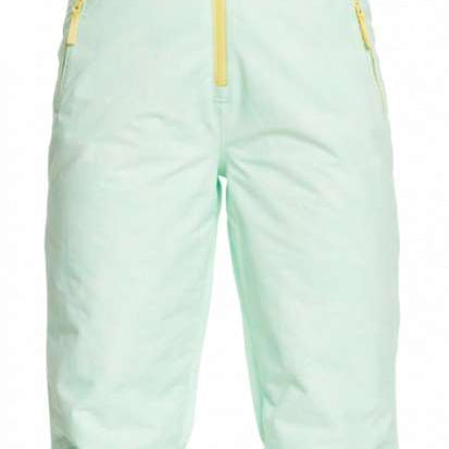 Roxy Women's Summit Bib Shell Pant 2023 - Light-colored bib shell pant with yellow zipper and adjustable straps.
