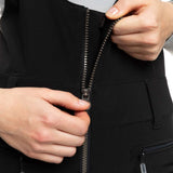 Roxy Women's Summit Bib Shell Pant 2023 - Black bib shell pant with white logo on left thigh and black drawstring at waist.