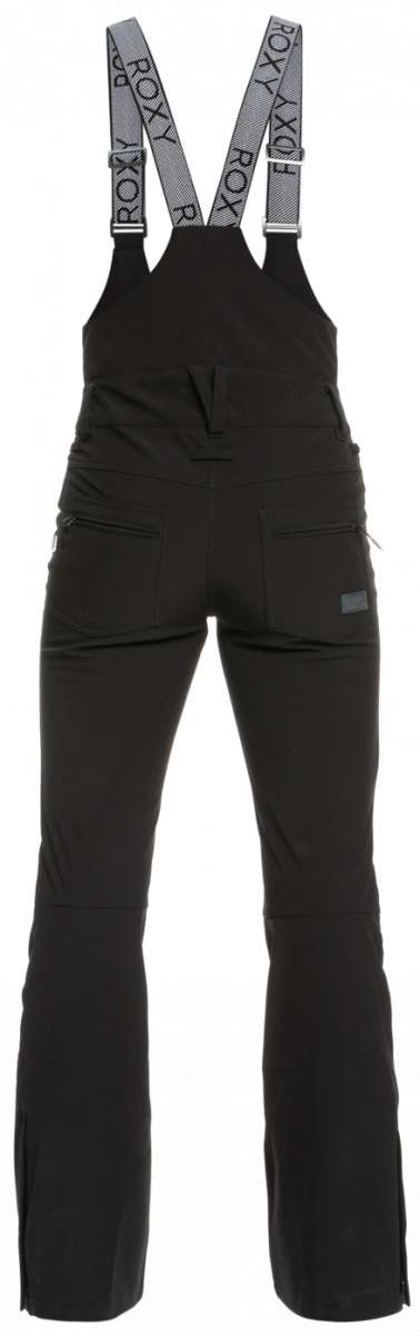 Roxy Women's Summit Bib Shell Pant 2023 - Black bib shell pants with a subtle snowflake pattern on the left leg.