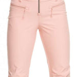 Roxy Women's Summit Bib Shell Pant 2023 - Light pink bib shell pants with a zippered fly and adjustable straps.