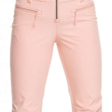 Roxy Women's Summit Bib Shell Pant 2023 - Light pink bib shell pants with a zippered fly and adjustable straps.