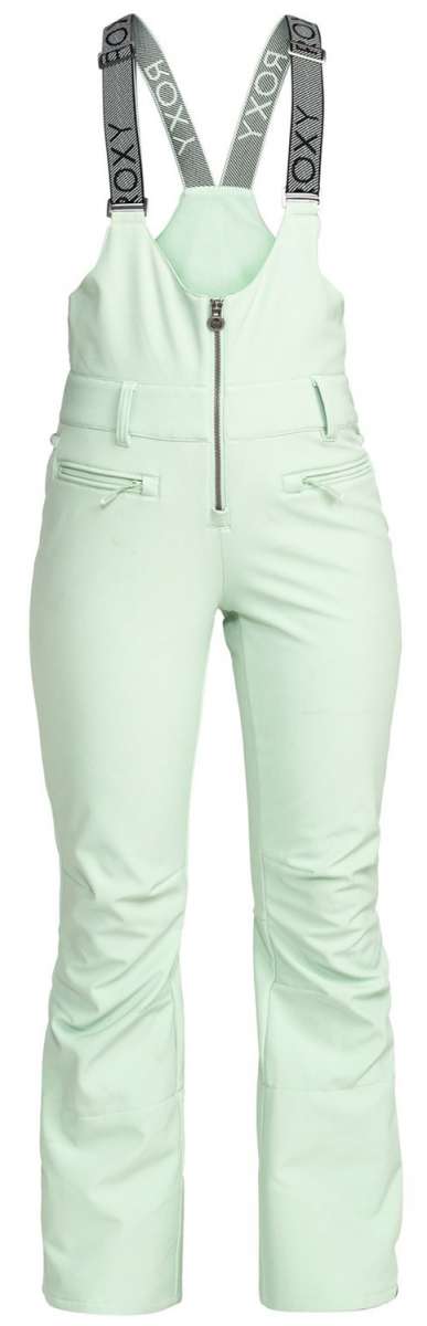 Roxy Women's Summit Bib Shell Pants 2024 - Light-colored bib shell pants with a zippered front and adjustable straps.
