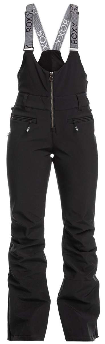 Roxy Women's Summit Bib Shell Pants 2024 - Black bib shell pants with a zippered fly and adjustable straps.