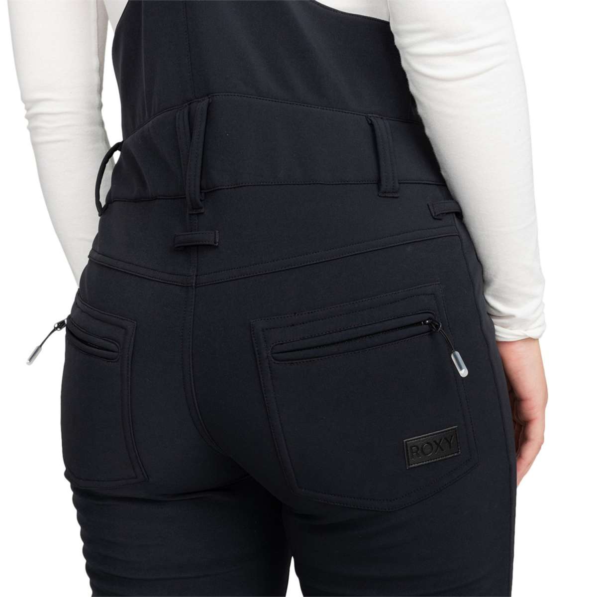 Roxy Women's Summit Bib Shell Pants 2024 - Black bib shell pants with a zippered fly and adjustable side straps.