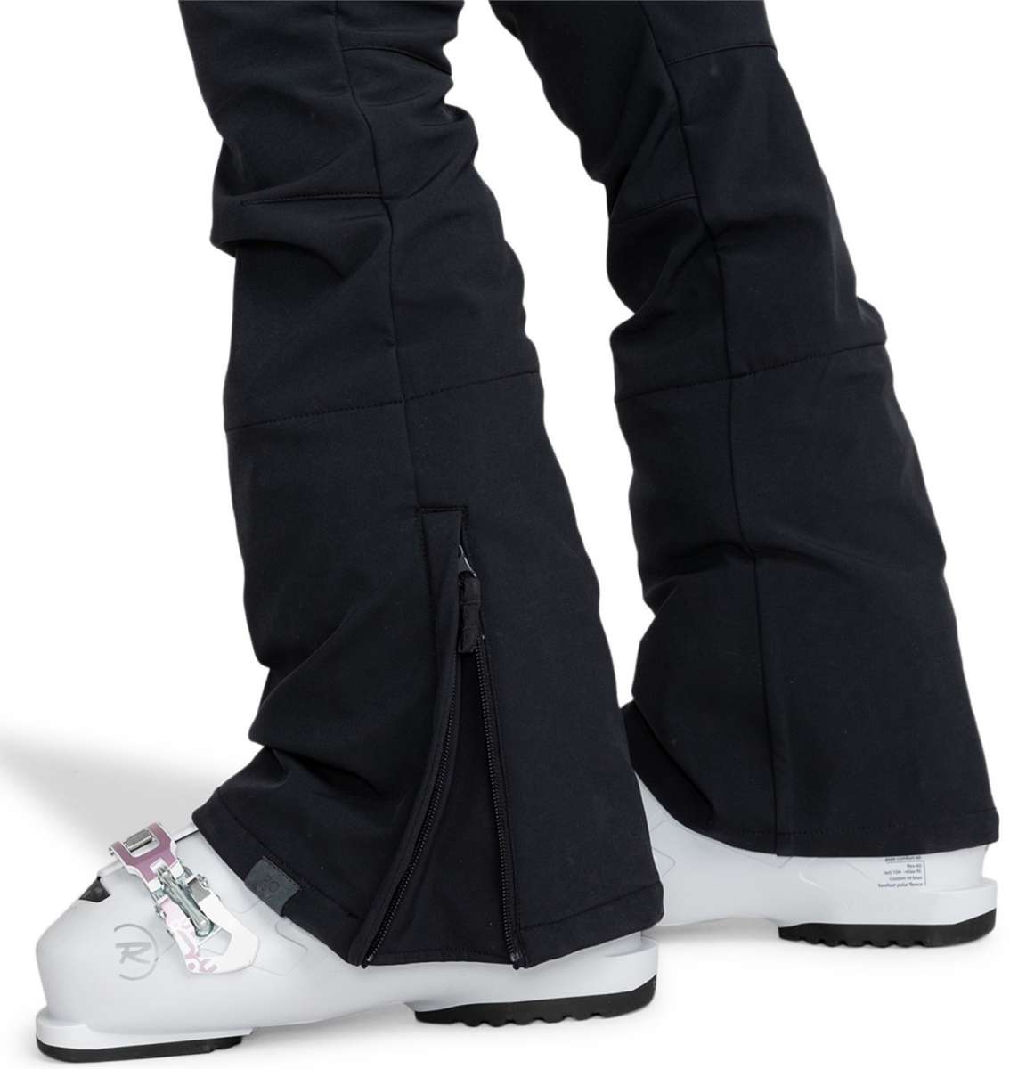 Roxy Women's Summit Bib Shell Pants 2024 - Black snow pants with a zippered pocket on the side of one leg.