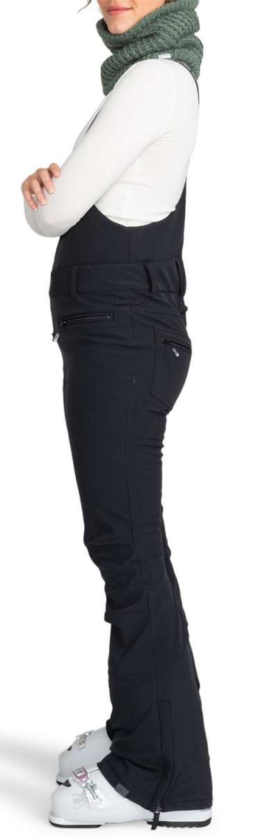 Roxy Women's Summit Bib Shell Pants 2024 - Black snow pants with a subtle white stripe on the side of each leg.