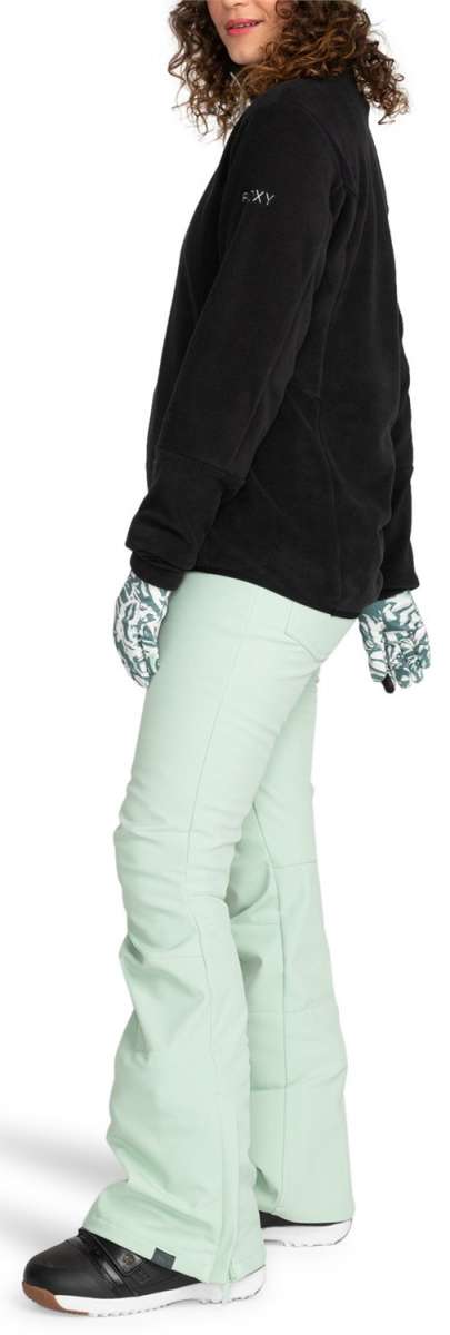 Roxy Women's Summit Bib Shell Pants 2024 - Black bib shell pants with white logo on left thigh.