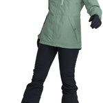 Roxy Women's Summit Bib Shell Pants 2024 - A sage green snow pant with a black waistband and silver zipper.