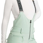 Roxy Women's Summit Bib Shell Pants 2024 - Light blue bib shell pants with a white logo on the left thigh and black drawstring at waist.